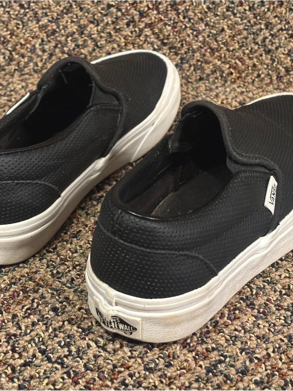 Vans Black Perforated Slip-On Sneakers with White Sole
